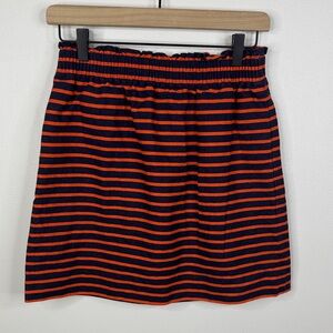 J.Crew Navy Blue Orange Striped Linen Blend Mini Skirt Size 2 with Pockets